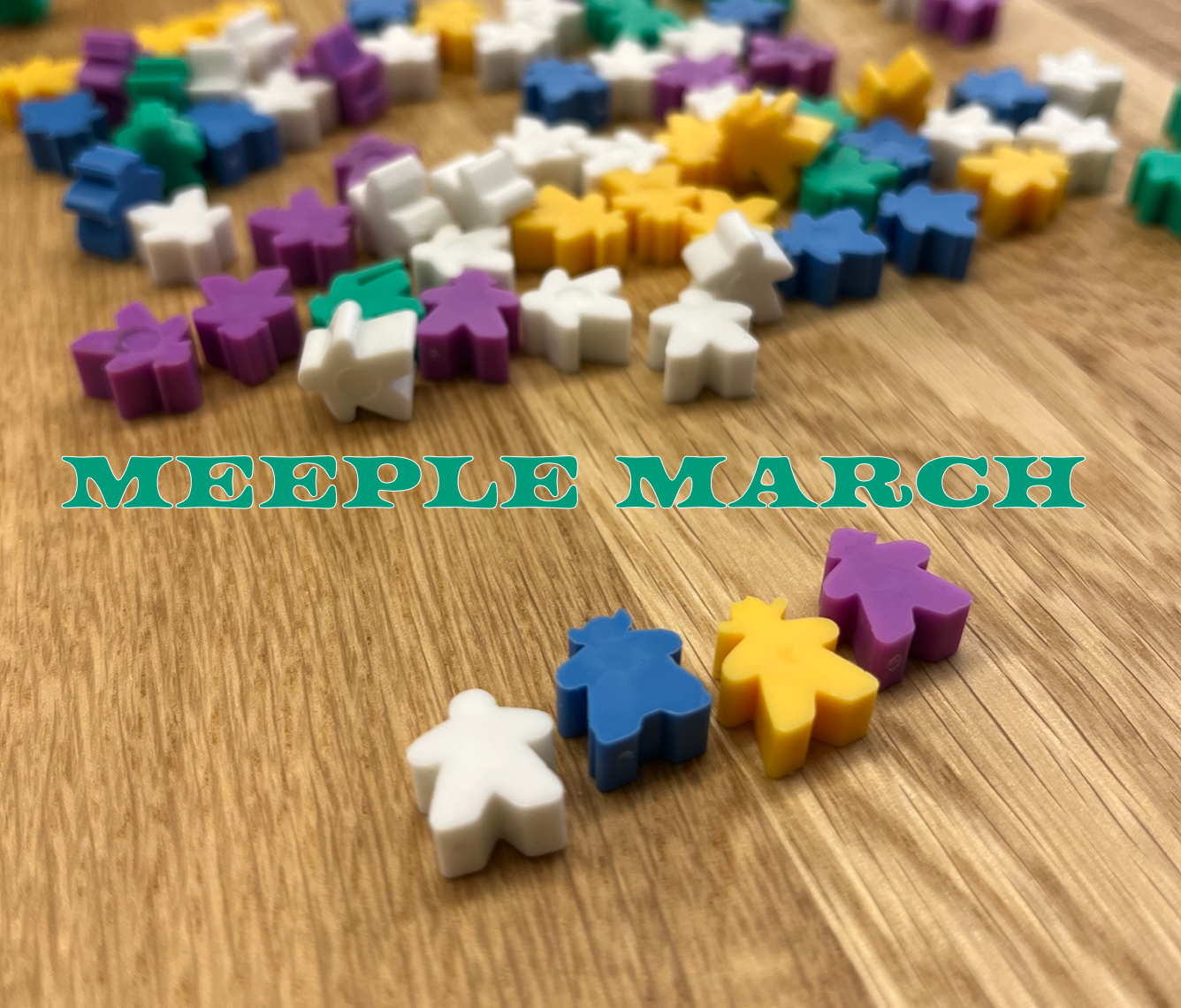 Board Game Meeples on a wood background 