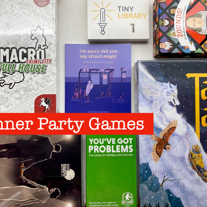 Selection of dinner party board games and RPGs