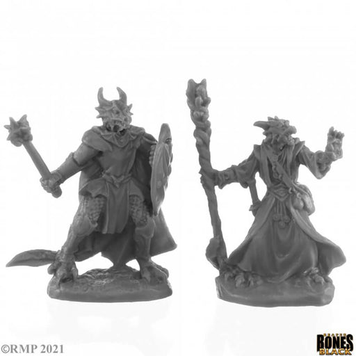 Mini - Reaper Bones Black 44144 Dragonfolk Wizard and Cleric