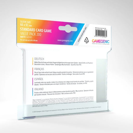 Sleeves Gamegenic Standard Value Pack (Gray 66x91mm 200ct) Clear Non-Glare Matte