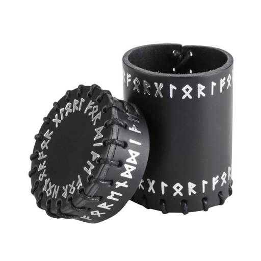 Dice Cup Black Leather Runic
