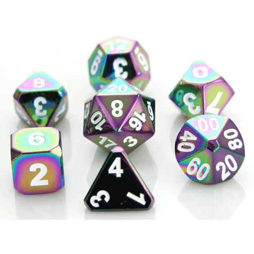 Dice 7-set Metal Forge (16mm) Scorched Rainbow / White
