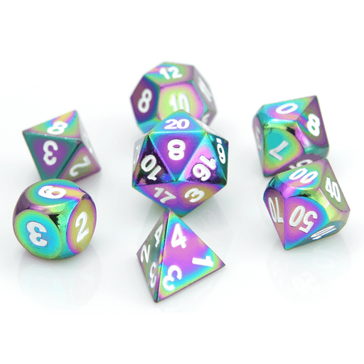 Dice 7-set Metal Classic (16mm) Scorched Rainbow / White