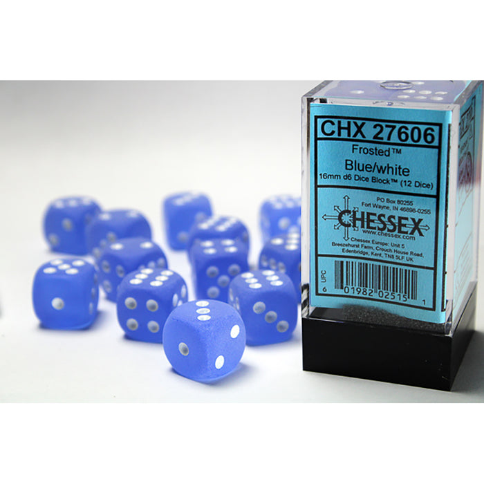 Dice Set 12d6 Frosted (16mm) 27606 Blue / White