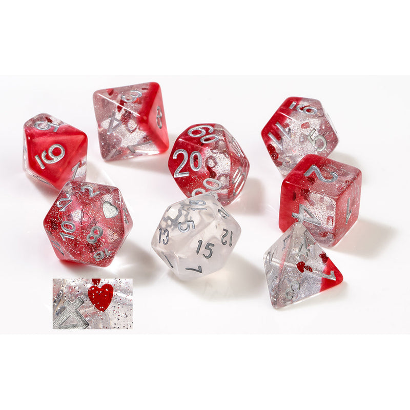 Dice 7-set Translucent (16mm) Hearts