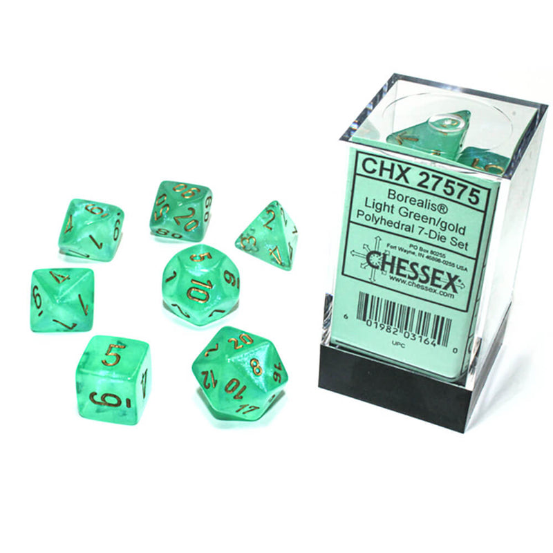 Dice 7-set Borealis (16mm) 27575 Light Green / Gold