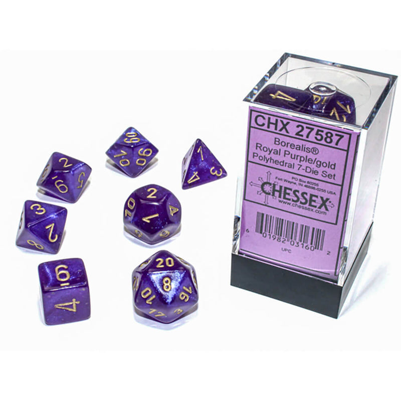 Dice 7-set Borealis Luminary (16mm) 27587 Royal Purple / Gold
