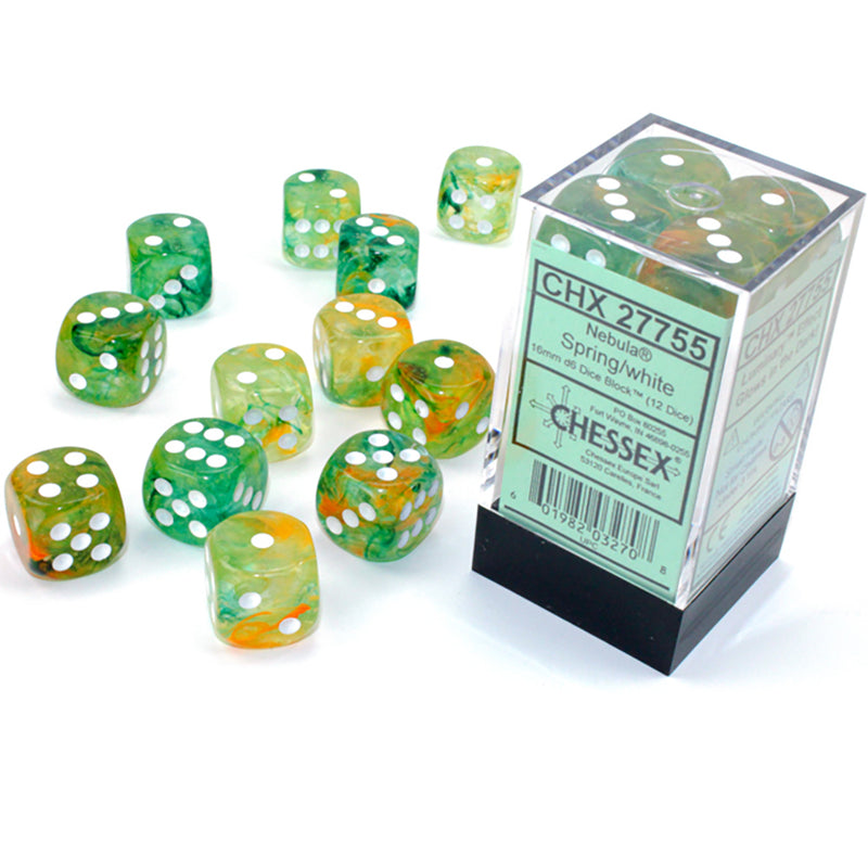 Dice Set 12d6 Nebula Luminary (16mm) 27755 Spring / White