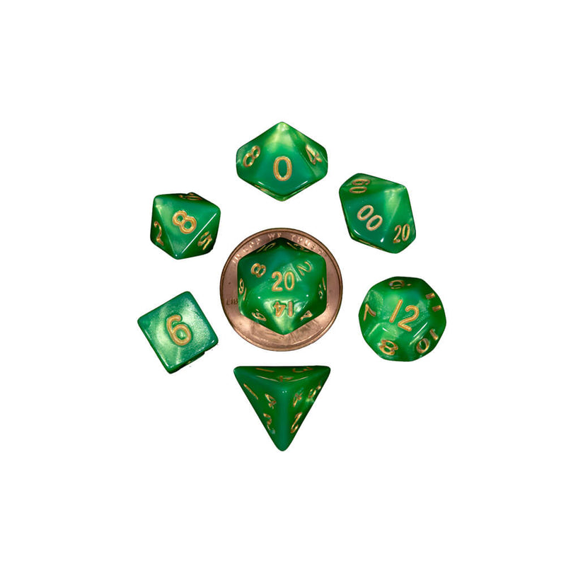 Dice 7-set Mini Opaque (10mm) Green Light / Gold