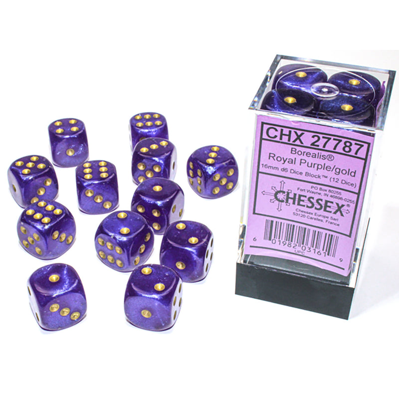 Dice Set 12d6 Borealis Luminary (16mm) 27787 Purple / Gold