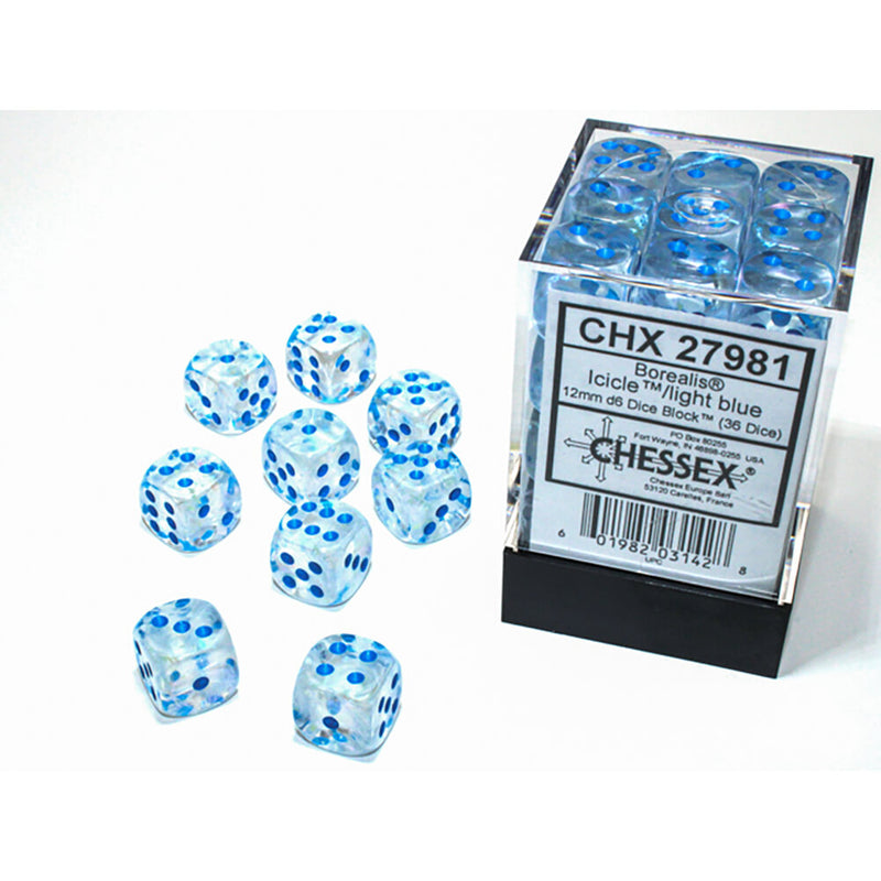 Dice Set 36d6 Borealis (12mm) 27981 Icicle / Light Blue