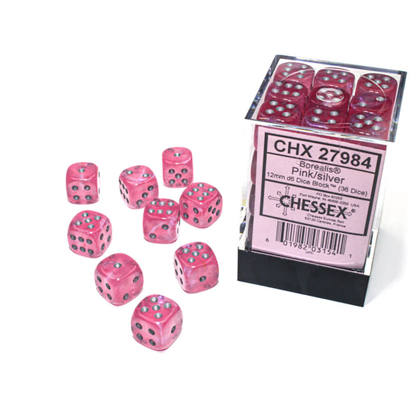 Dice Set 36d6 Borealis (12mm) 27984 Pink / Silver
