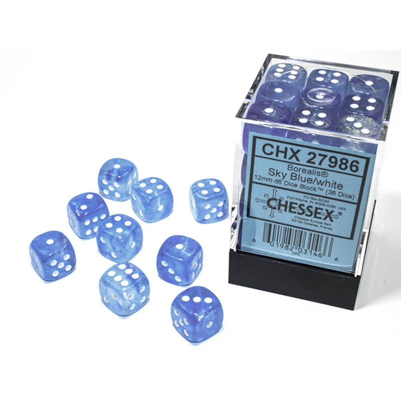 Dice Set 36d6 Borealis (12mm) 27986 Blue / White