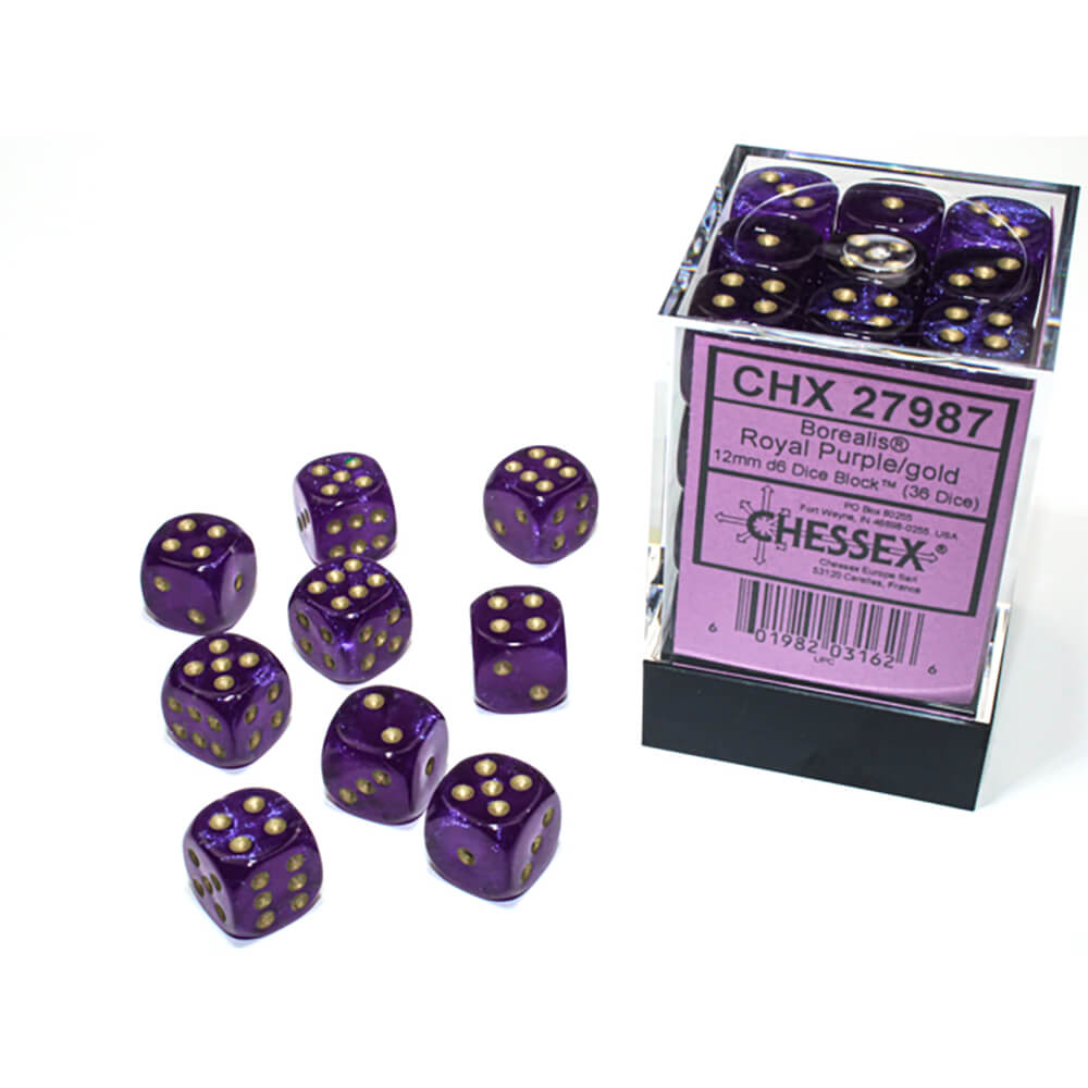 Dice Set 36d6 Borealis Luminary (12mm) 27987 Purple / Gold