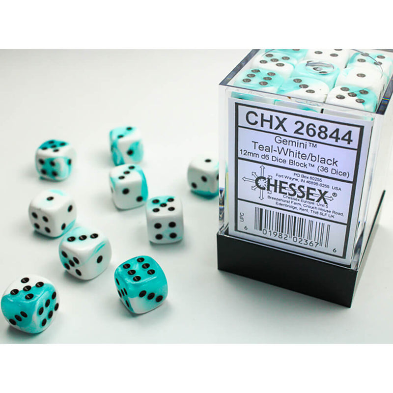 Dice Set 36d6 Gemini (12mm) 26844 Teal White / Black
