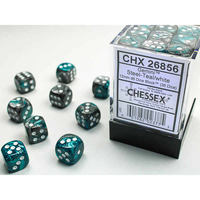 Dice Set 36d6 Gemini (12mm) 26856 Teal Steel / White