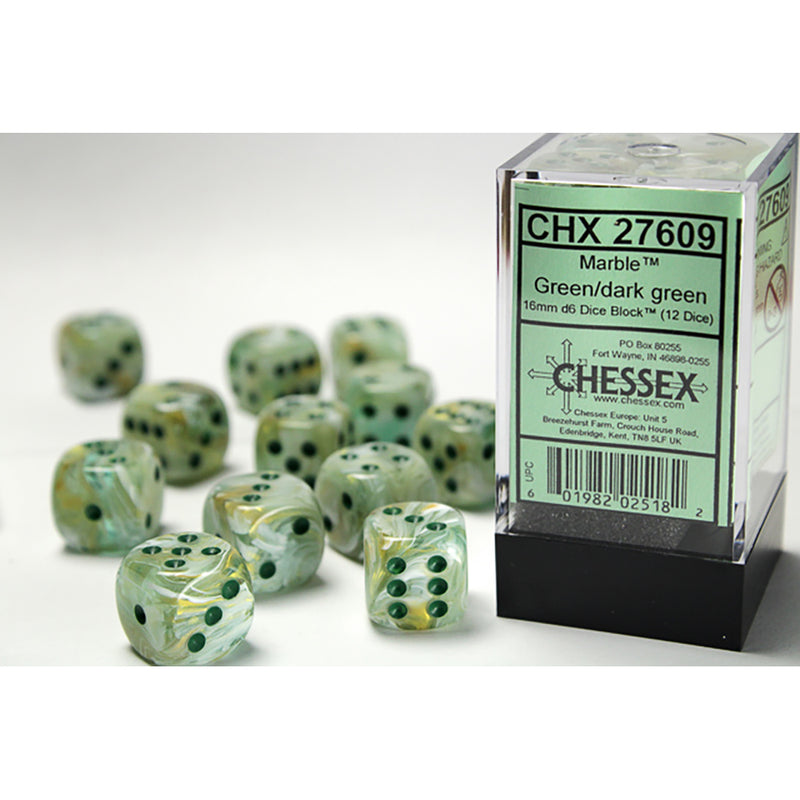 Dice Set 12d6 Marble (16mm) 27609 Green / Dark Green