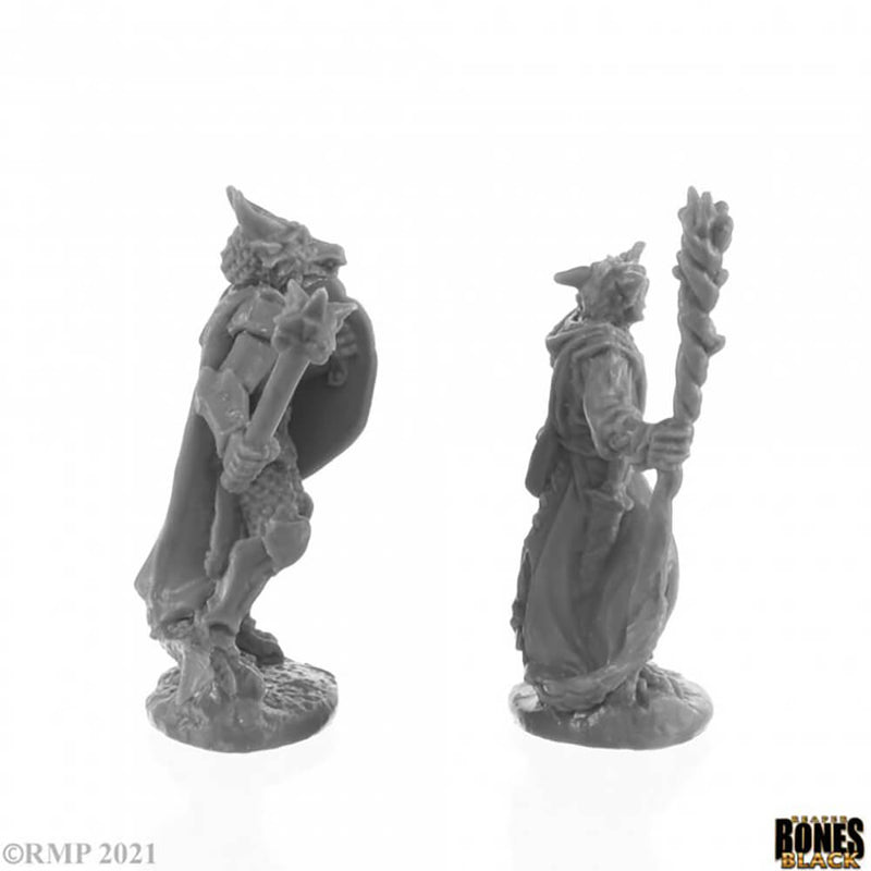 Mini - Reaper Bones Black 44144 Dragonfolk Wizard and Cleric