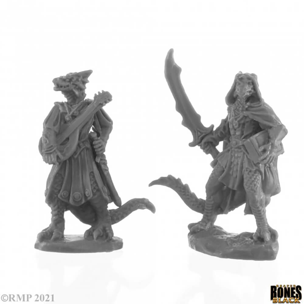 Mini - Reaper Bones Black 44145 Dragonfolk Bard and Thief