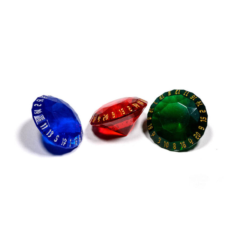 Dice Set 3d20 Gems Emerald / Ruby / Sapphire