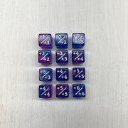 Dice Set 12d6 MTG Counters +1/+1 (16mm) Glitter Blue Purple / White