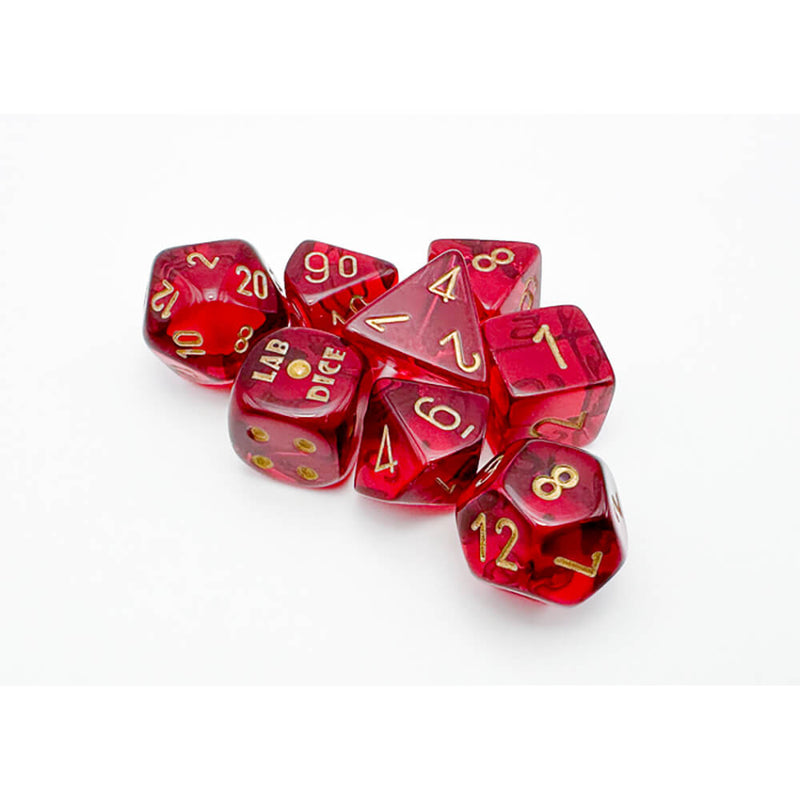 Dice 7-set Lab Translucent (16mm) 30058 Crimson / Gold