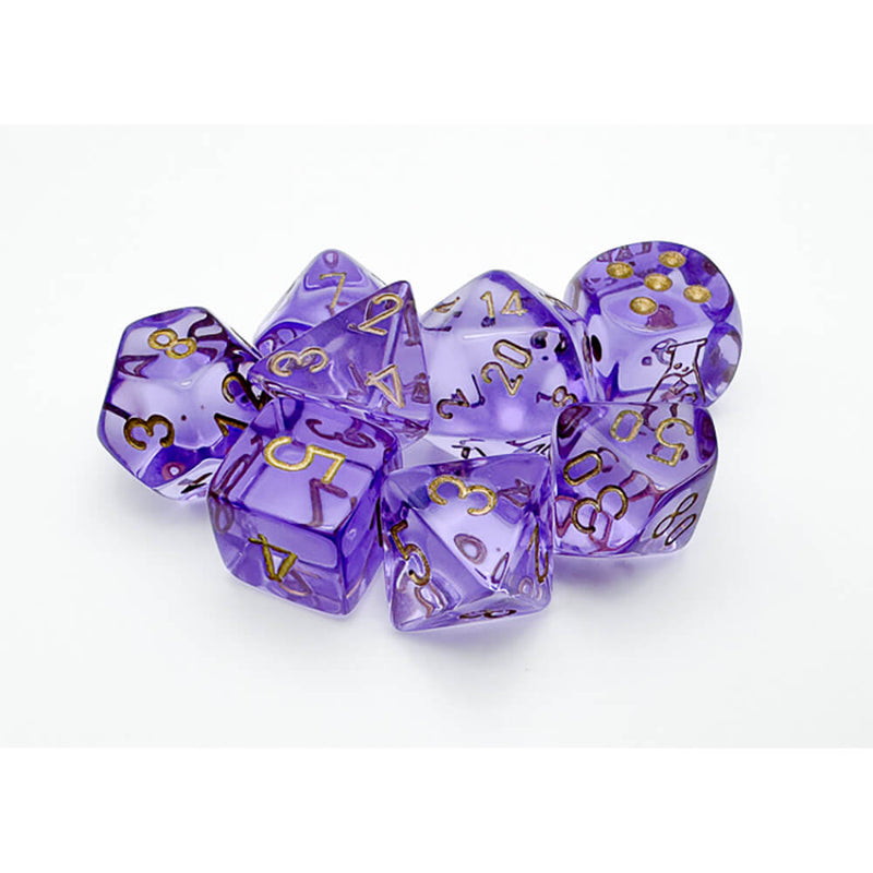 Dice 7-set Lab Translucent (16mm) 30059 Lavender / Gold