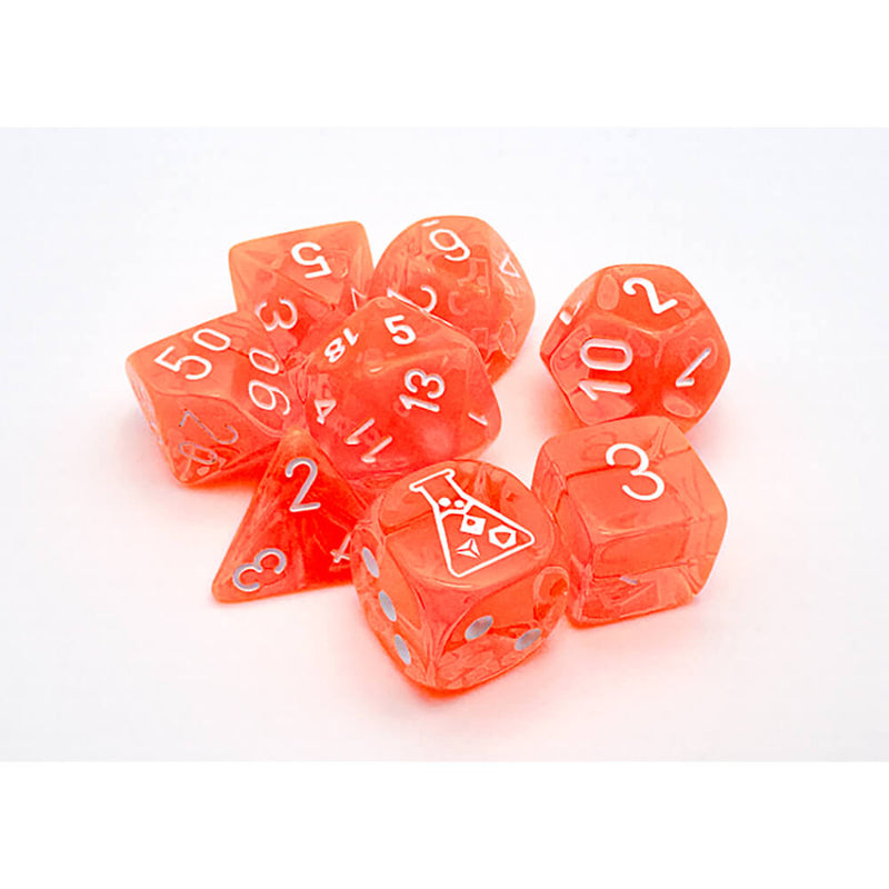 Dice 7-set Lab Translucent (16mm) 30060 Neon Orange / White
