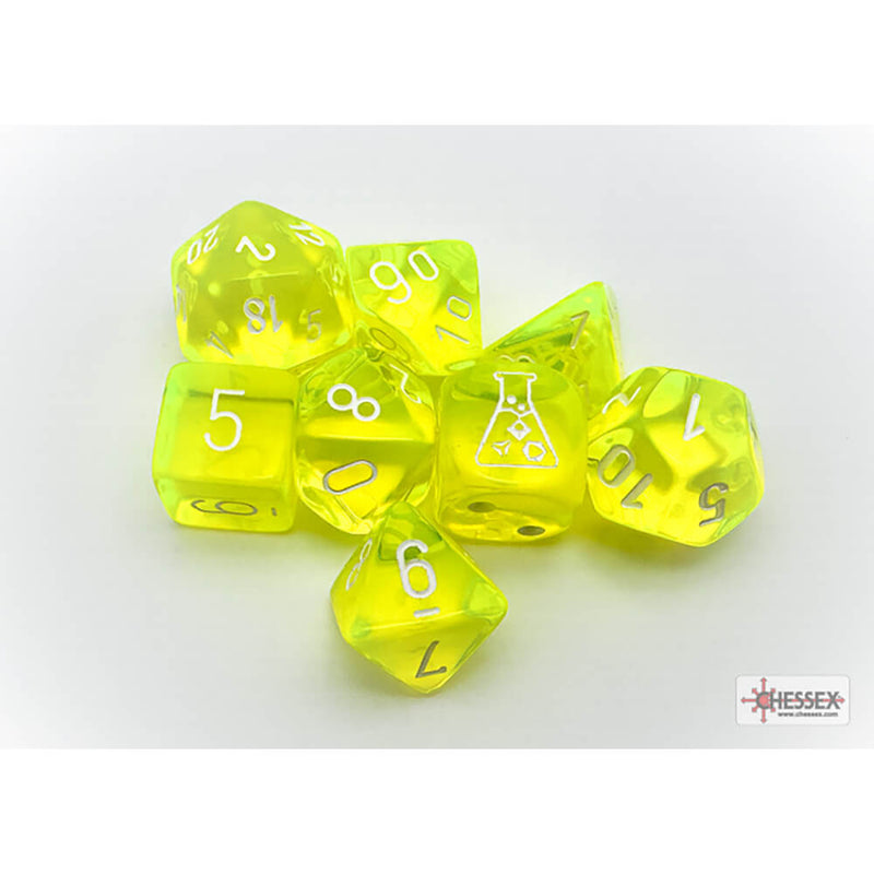 Dice 7-set Lab Translucent (16mm) 30061 Neon Yellow / White
