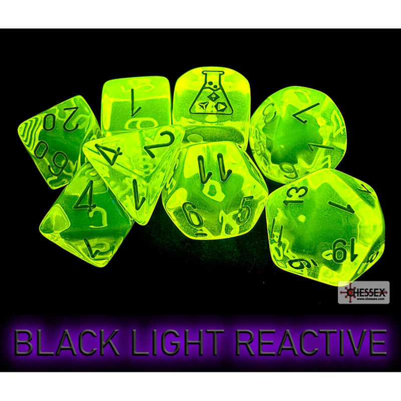 Dice 7-set Lab Translucent (16mm) 30061 Neon Yellow / White