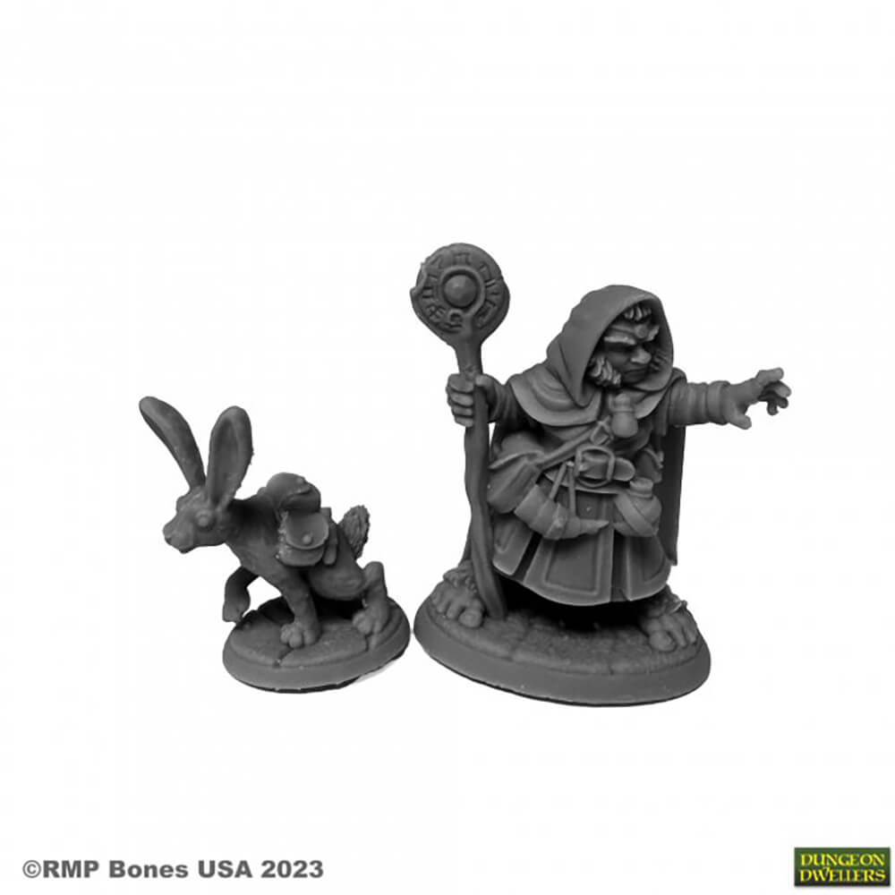 Mini - Reaper Bones USA 07096 Halfling Druid and Hare Animal Companion (2ct)