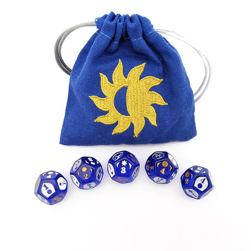 Dice Set + Bag 5d4 Bless Blue / Silver Gold