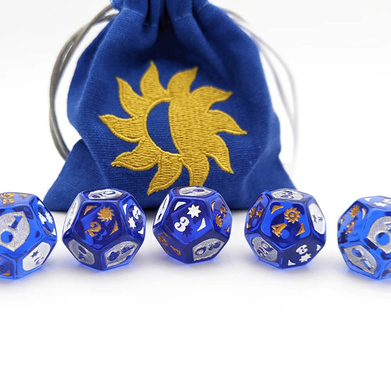 Dice Set + Bag 5d4 Bless Blue / Silver Gold
