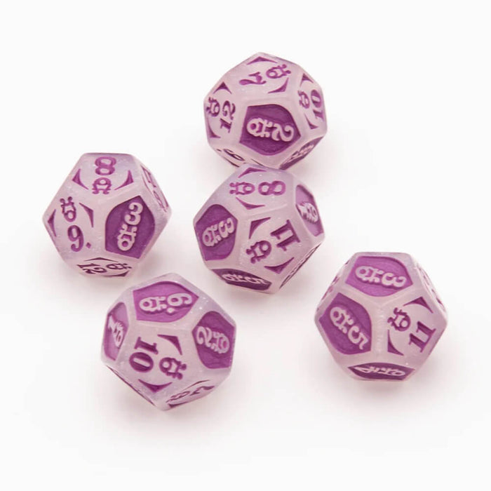 Dice Set + Bag Bardic Inspiration Silver Glitter / Purple