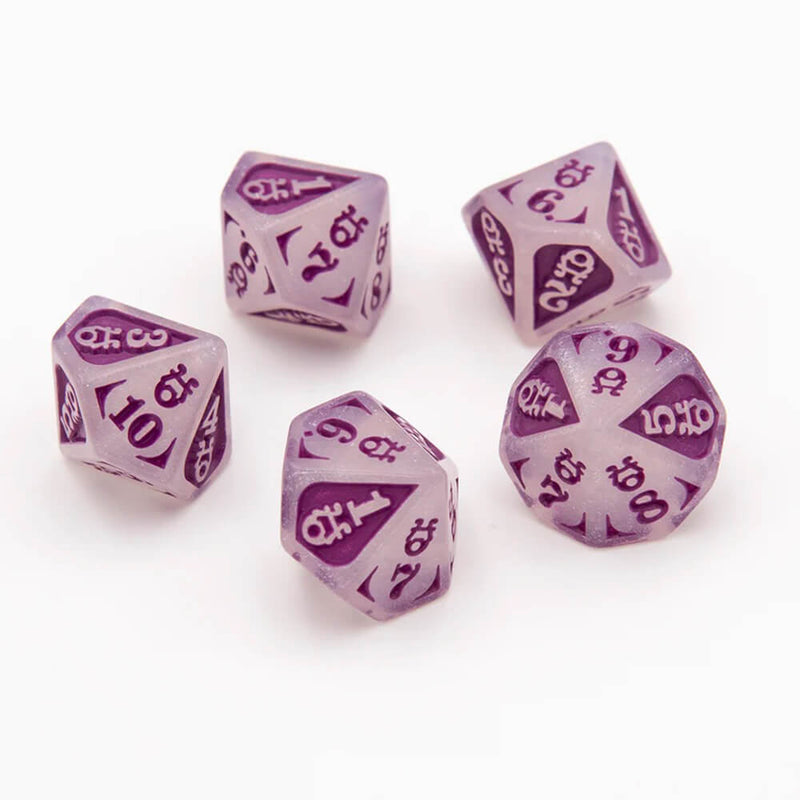 Dice Set + Bag Bardic Inspiration Silver Glitter / Purple