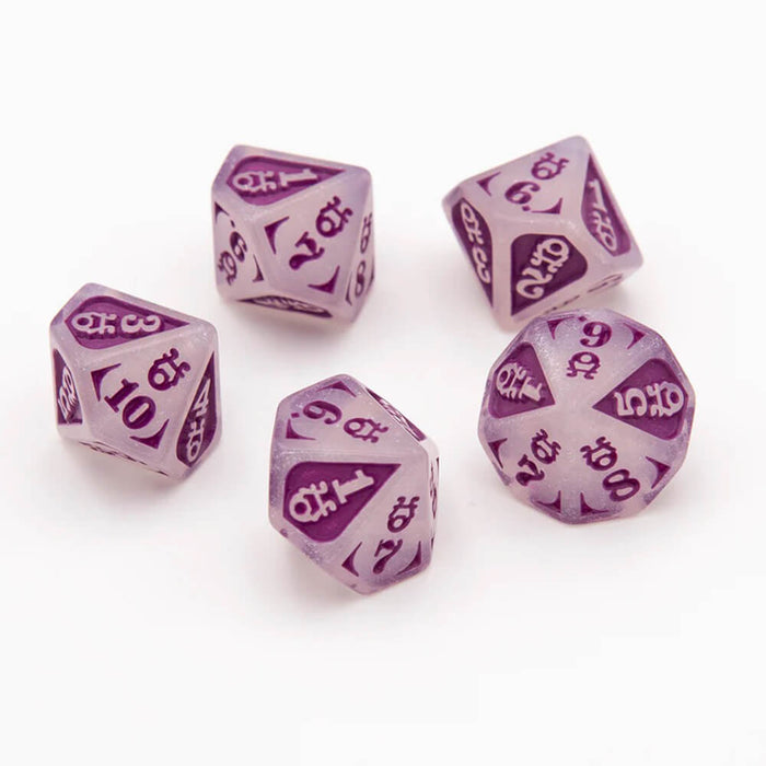 Dice Set + Bag Bardic Inspiration Silver Glitter / Purple