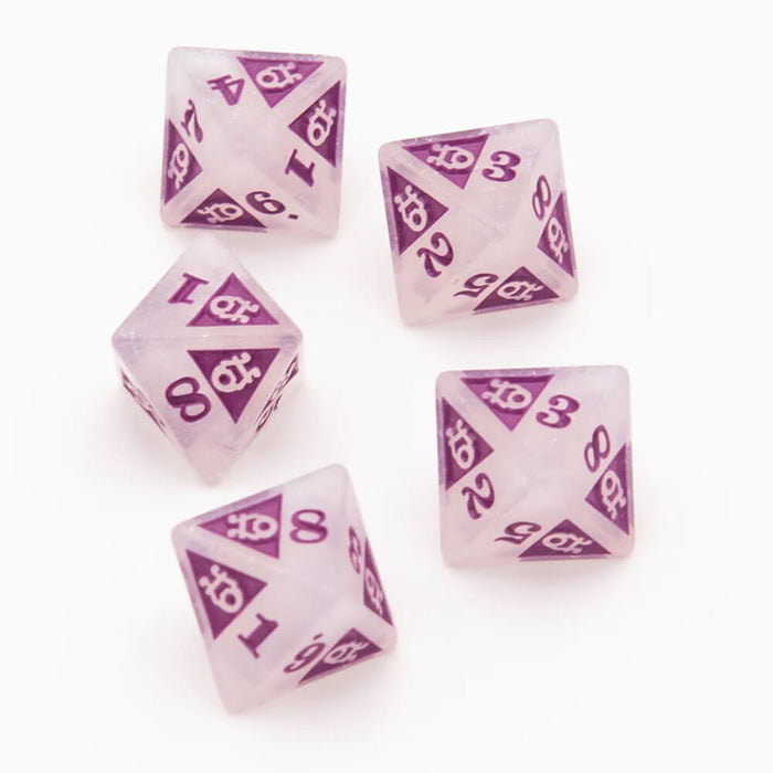 Dice Set + Bag Bardic Inspiration Silver Glitter / Purple