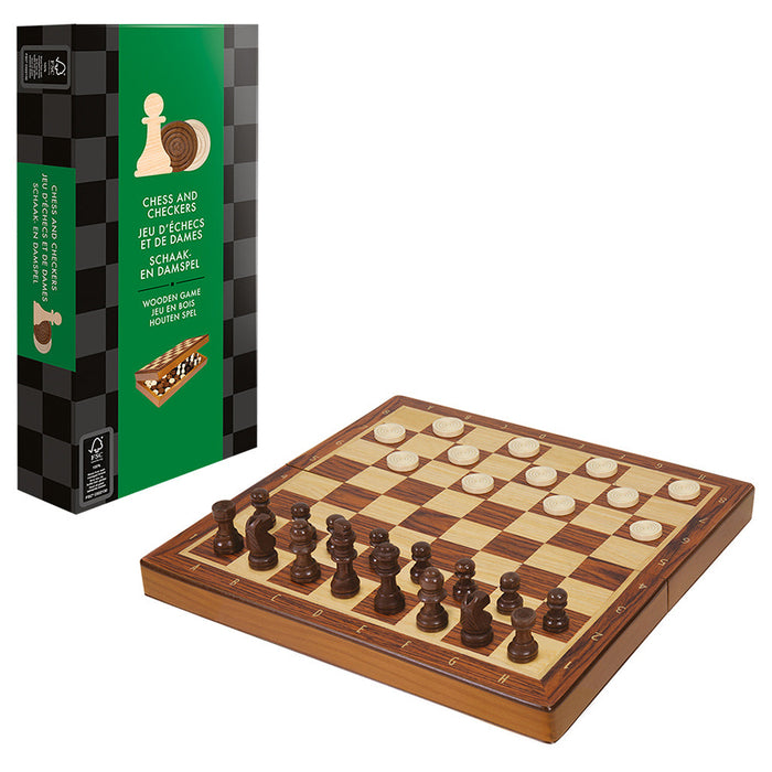 Chess and Checkers Set (11.5in) Folding Natural Wood