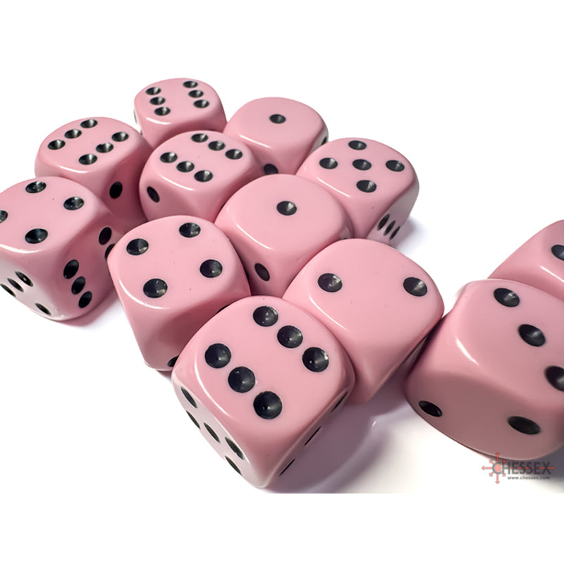 Dice Set 12d6 Opaque (16mm) 25664 Pastel Pink / Black