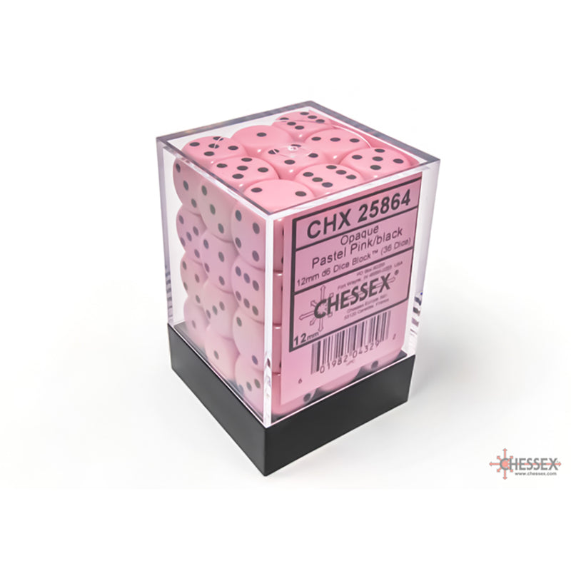 Dice Set 36d6 Opaque (12mm) 25864 Pastel Pink / Black