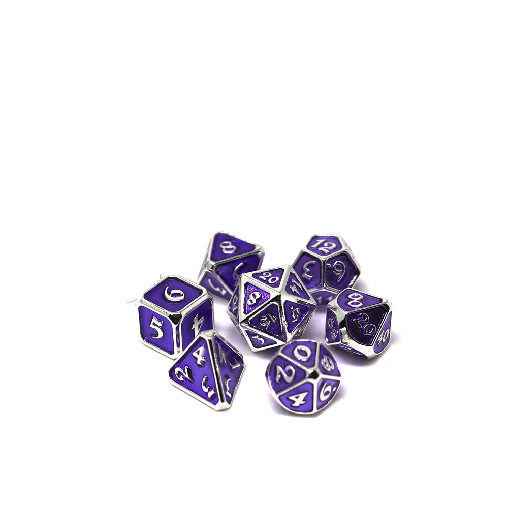 Dice 7-set Mini Metal (10mm) Platinum Amethyst