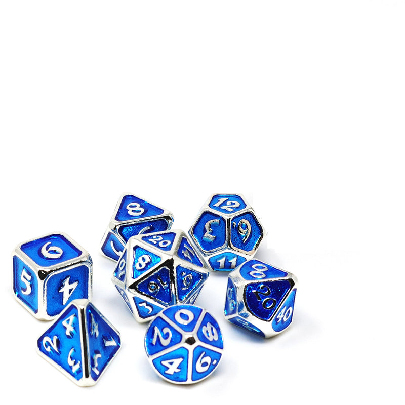 Dice 7-set Mini Metal (10mm) Platinum Aquamarine