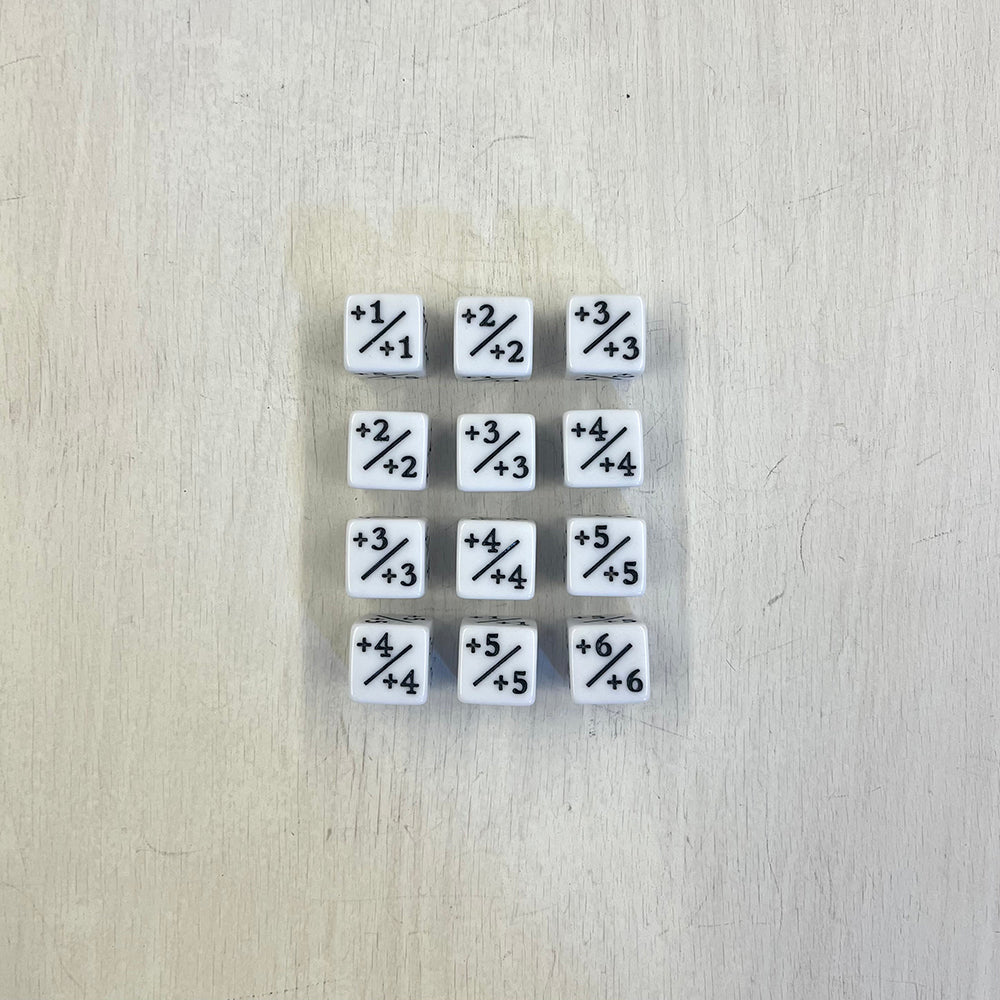 Dice Set 12d6 Counters Positive Opaque (16mm) White / Black — Twenty Sided™