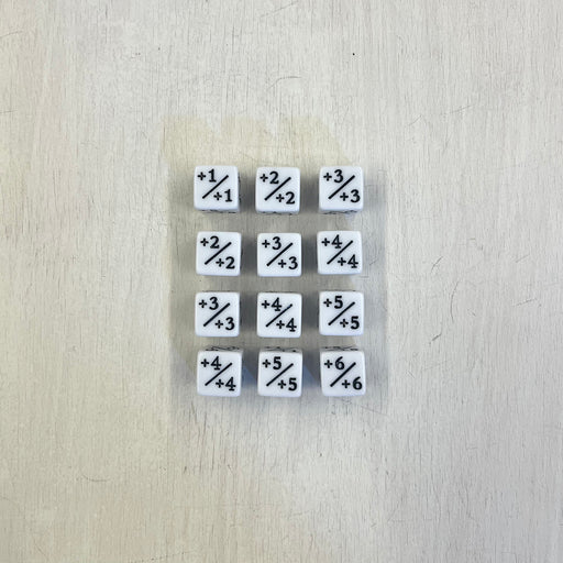 Dice Set 12d6 Counters Positive Opaque (16mm) White / Black