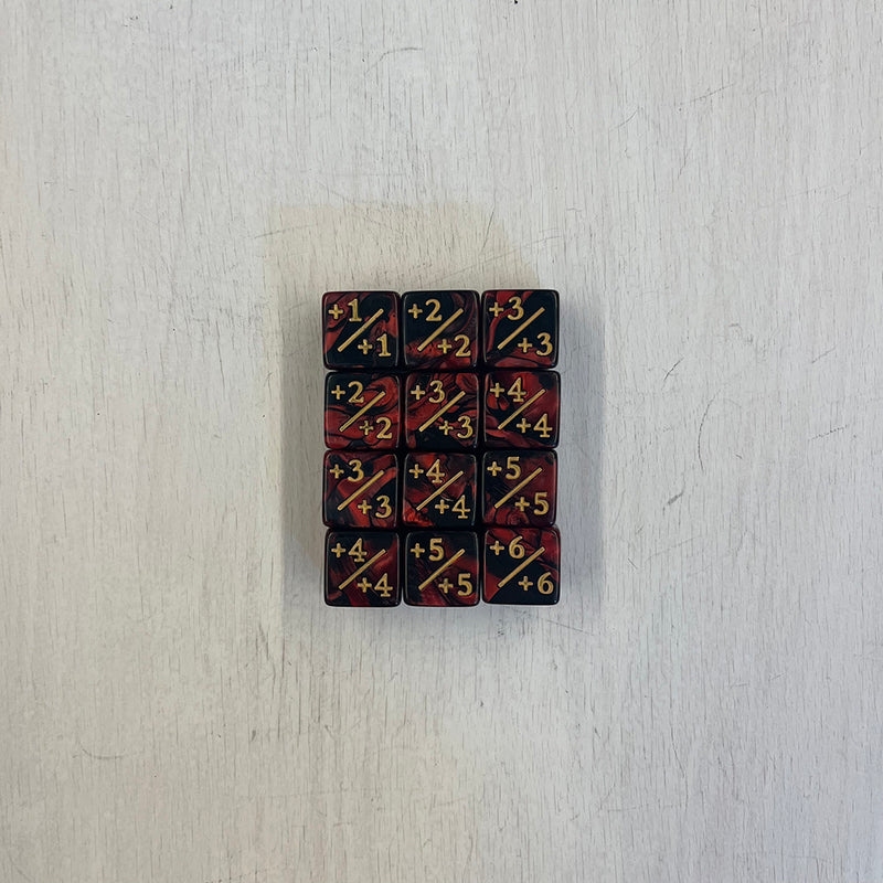 Dice Set 12d6 Counters Positive Pearl (16mm) Red / Gold