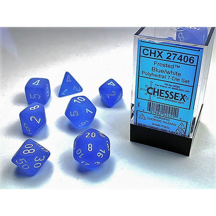 Dice 7-set Frosted (16mm) 27406 Blue / White