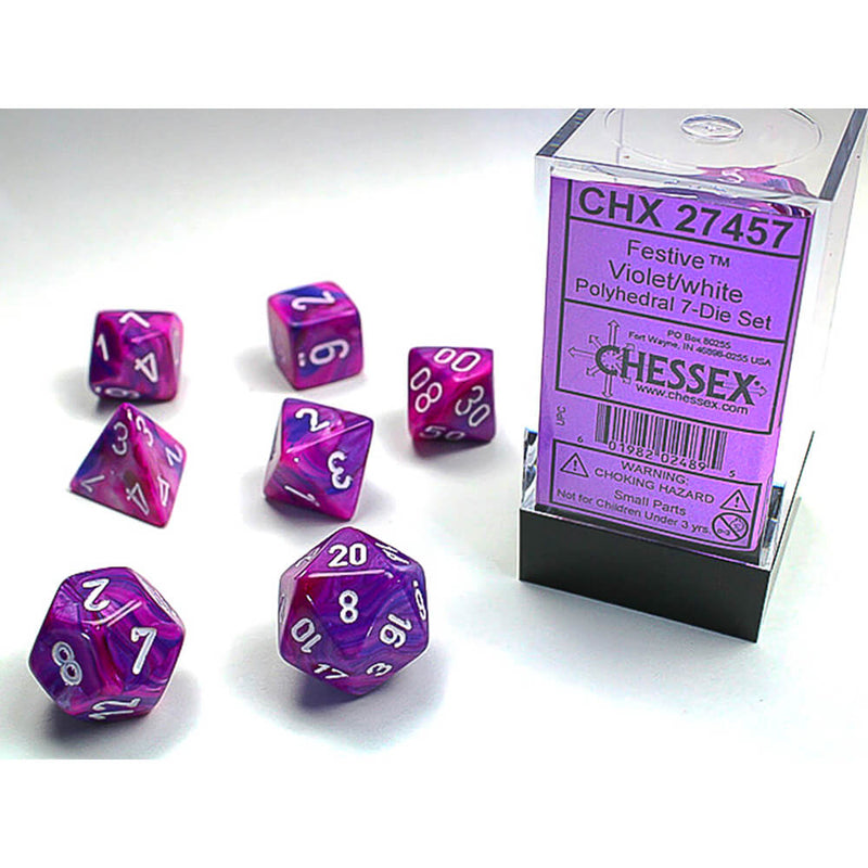 Dice 7-set Festive (16mm) 27457 Violet / White