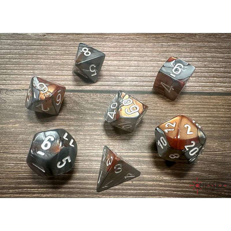 Dice 7-set Gemini (16mm) 26424 Copper-Steel / White