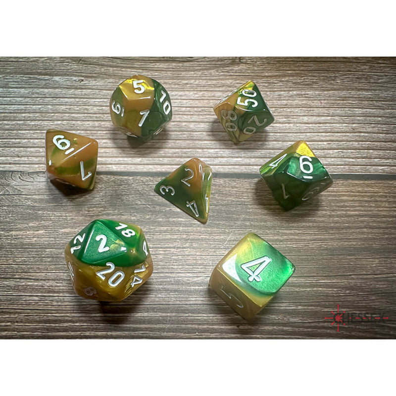 Dice 7-set Gemini (16mm) 26425 Gold Green / White