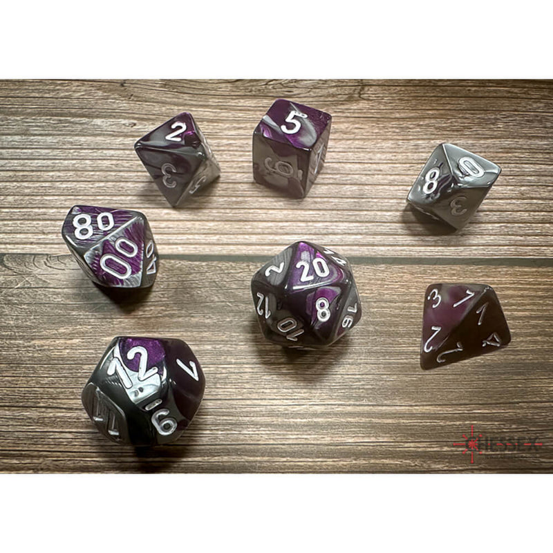 Dice 7-set Gemini (16mm) 26432 Purple Steel / White